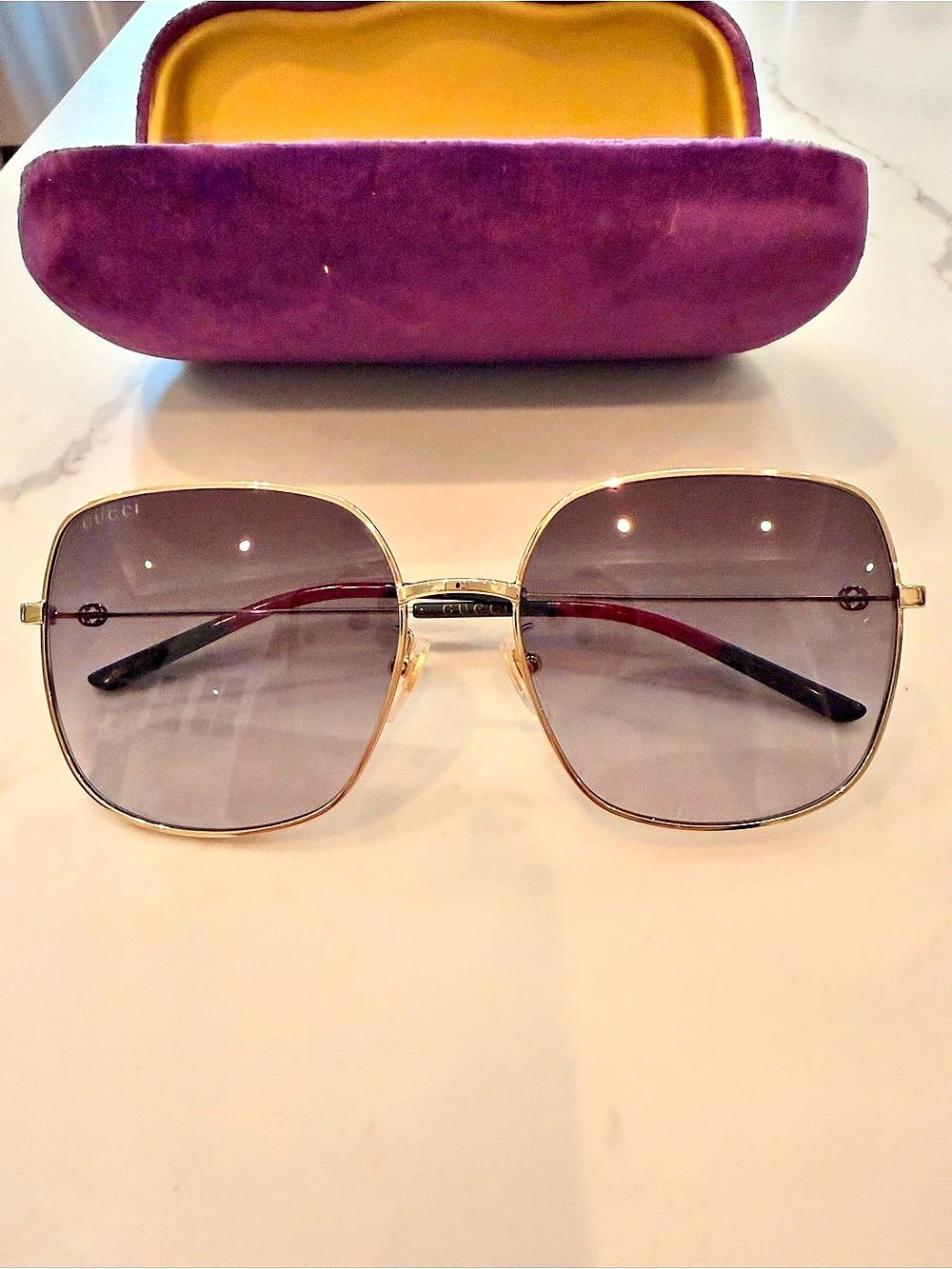 Gucci Gold & Purple Square Sunglasses